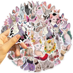 50PCS Sphinx Pink Hairless Cat Kitty Cute Vinyl Waterproof Stickers Cartoon Diary Suitcase Scrapbook Laptop Bike Sticker Decals (ONLINE ORDER ONLY)