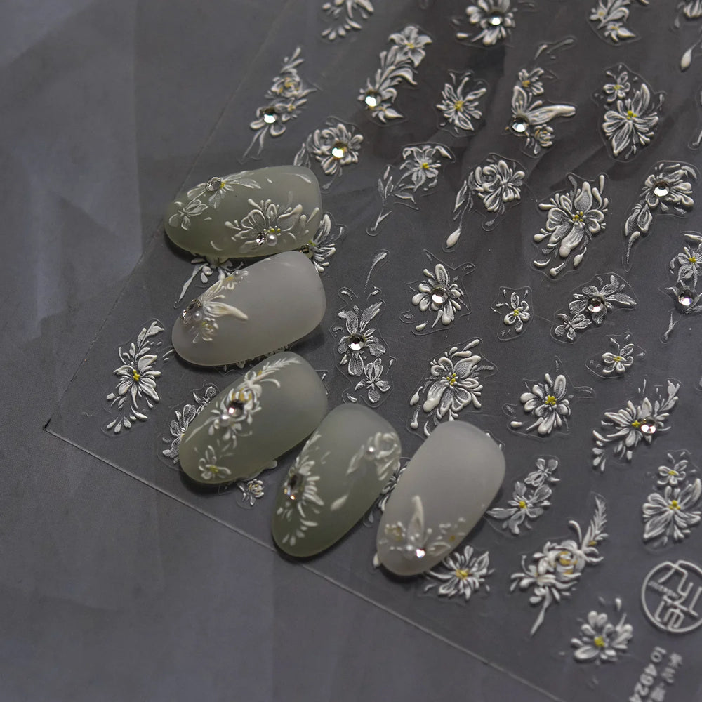 Petal Numerous Flowers Luxuriant Plant Garden Yellow Stamen Charming 5D Soft Relief Adhesive Nail Art Sticker 3D Manicure Decals (ONLINE ORDER ONLY)