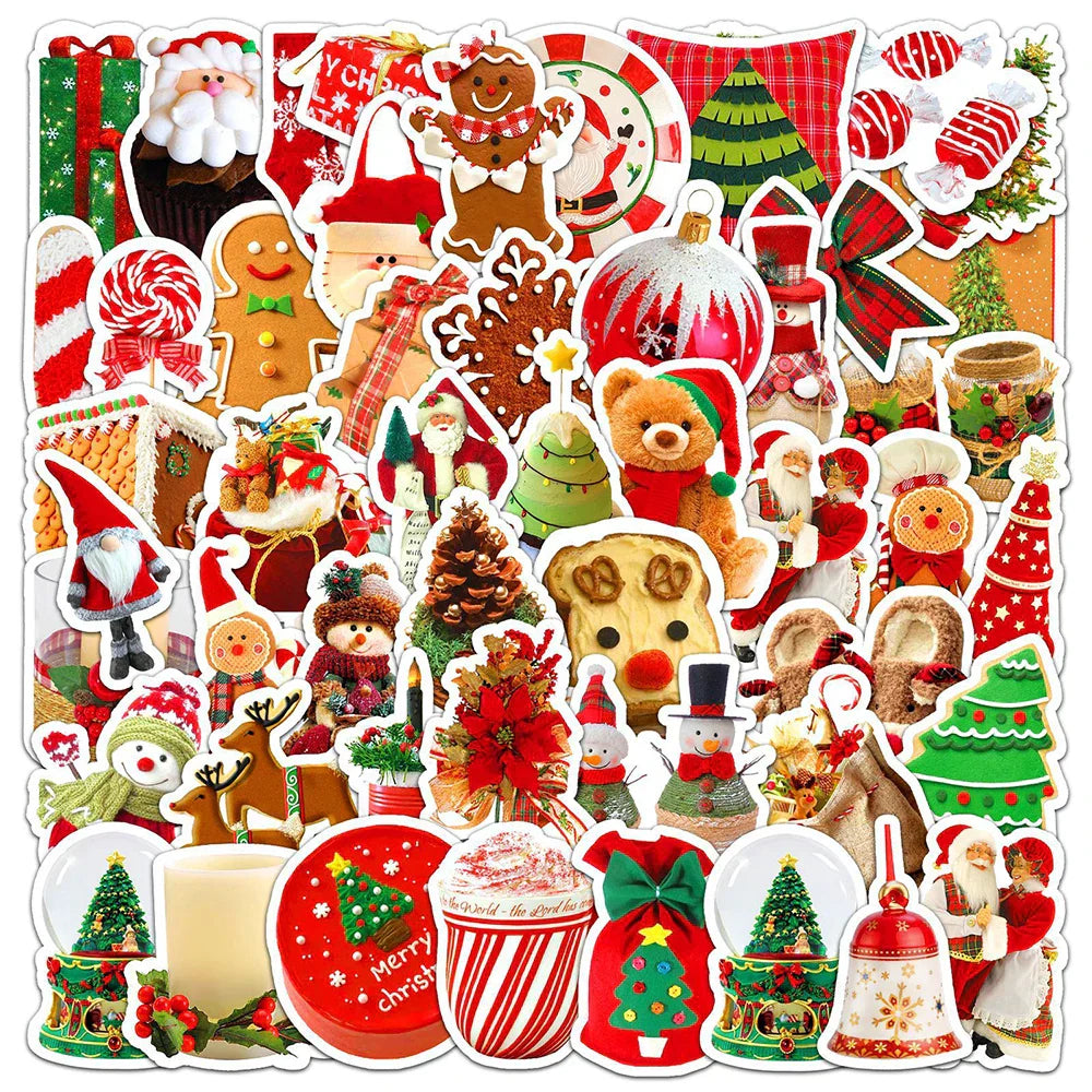Christmas Cartoon Stickers Deer Santa Snowman Decals DIY Skateboard Phone Suitcase Bike Gift (Online Order Only)