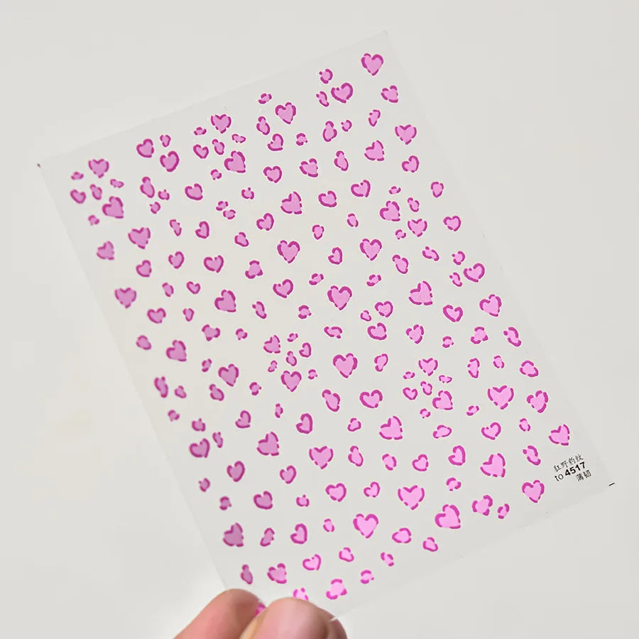 Flat Small Pink Brown Halo Dyeing Love Heart Geometric Leopard Shiny Jelly Chic Embossed Relief Nail Art Stickers Manicure Decal (Online Order Only)