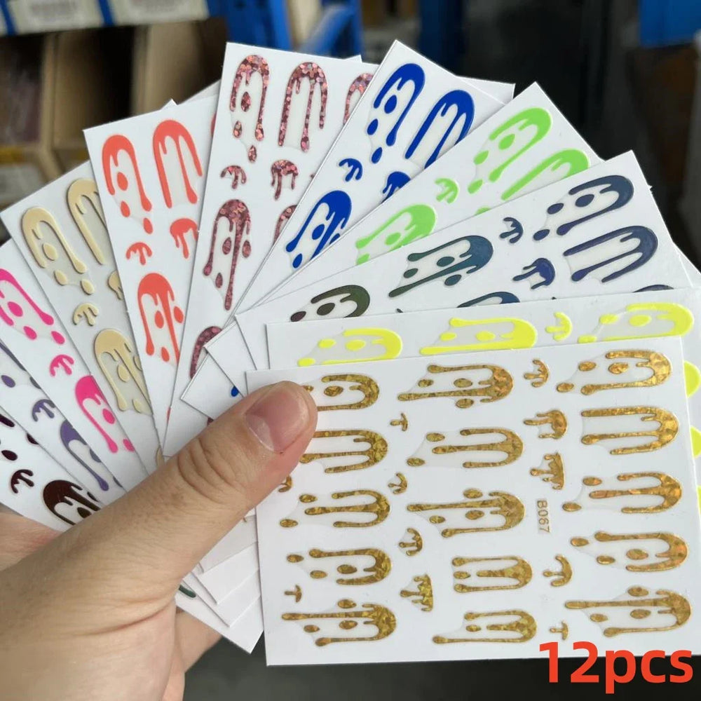 12Pcs 3D Golden Red Glitter Heart Love Nail Sticker Valentine Self Adhesive Cartoon Decal Geometry Lines Stripe Slider Manicure* (ONLINE ORDER ONLY)