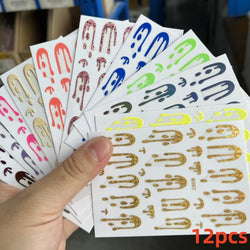 12Pcs 3D Golden Red Glitter Heart Love Nail Sticker Valentine Self Adhesive Cartoon Decal Geometry Lines Stripe Slider Manicure* (ONLINE ORDER ONLY)