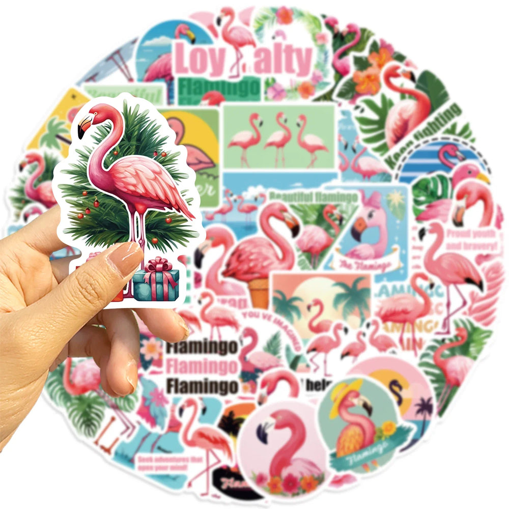 50pcs Flamingos Stickers Dream for DIY Girls Scrapbook Suitcase Water Bottle Phone Laptop Guitar Decal Cartoon Sticker Toys (Online Order Only)