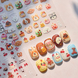 Cute Bowknot Dog Puppy Bear Strawberry Cake Fruit Juice Coffee Desserts Corgi Cherry Adhesive Nail Art Stickers Manicure Decals (ONLINE ORDER ONLY)