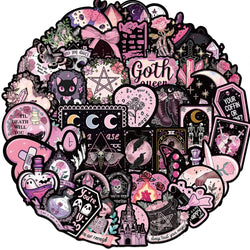10/30/50pcs Cool Cartoon Black and Pink Gothic Stickers Aesthetic Decals DIY Laptop Notebook Phone Car Fridge Decoration Sticker (Online Order Only)