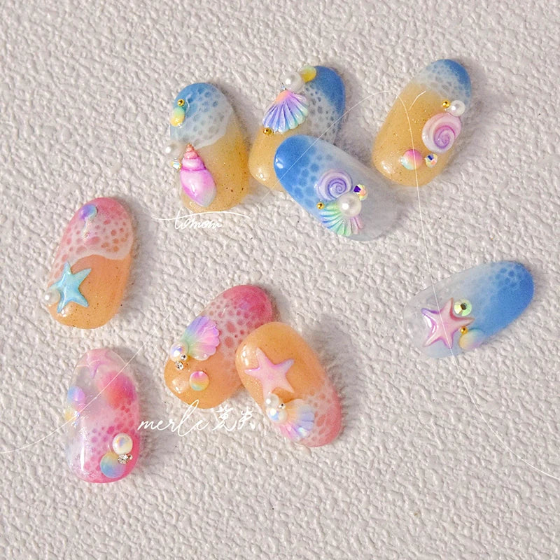 Fantasy Beach Summer Dreamy Colorful Seasnail Shell Pearl Conch Jelly Star 5D Decals Soft Relief 3D Decoration Nail Art Stickers (Online Order Only)