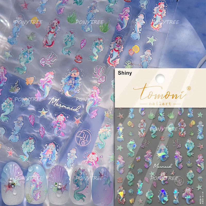 Shiny Mermaid Tail Fish Tail Sea Wave Jelly Spoondrift Shell Starfish Ocean Romantic Delicate Nail Art Stickers Manicure Decals (ONLINE ORDER ONLY)
