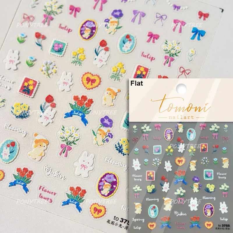 Golden Border Tulip Bloom Flower Bowknot Geometric Frame Metal Workmanship Charming Adhesive Nail Art Sticker Manicure Decals (ONLINE ORDER ONLY)