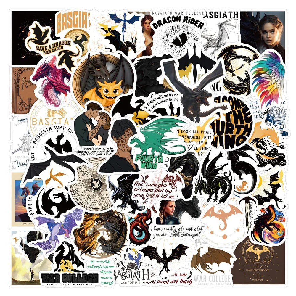 10/30/50/120pcs Fantasy Novel Fourth Wing Cool Stickers Decal Laptop Phone Car Guitar Notebook Fridge Waterproof Sticker Kid Toy (ONLINE ORDER ONLY)