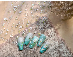 Spotless Lily Lilium Flowers Moon Pearl Crown Lily-white Pearl Necklace Pendant Self Adhesive Nail Art Stickers Manicure Decals (Online Order Only)