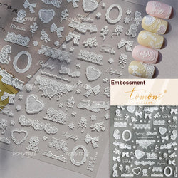 Dreamy Lace Rose Flower Fabric Art Tender Gauze Gird Pearl Pendant Irregular Pattern Nail Art Stickers Decoration Manicure Decal (ONLINE ORDER ONLY)
