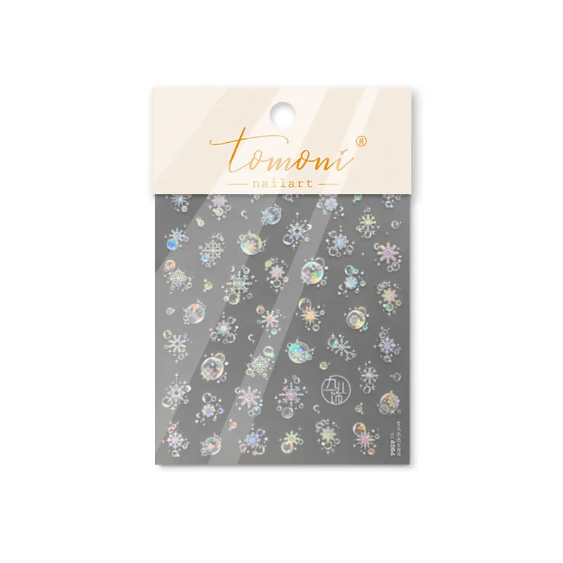 Shiny White Pink Blue Gold Snowflakes Hexagon Water Bubbles Winter 5D Self Adhesive Nail Art Stickers Rhinestone Manicure Decals (ONLINE ORDER ONLY)