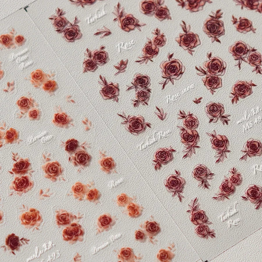 Gradient Halo Dyeing Dark Red Rose Flower Rhinestone Lace Bow Heart 3D Self Adhesive Nail Art Decoration Sticker Manicure Decals (ONLINE ORDER ONLY)