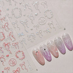 Shiny White Black Pink Bowknot Silk Ribbon Love Heart Charming Star Refined Lace Self Adhesive Nail Art Stickers Manicure Decals (ONLINE ORDER ONLY)