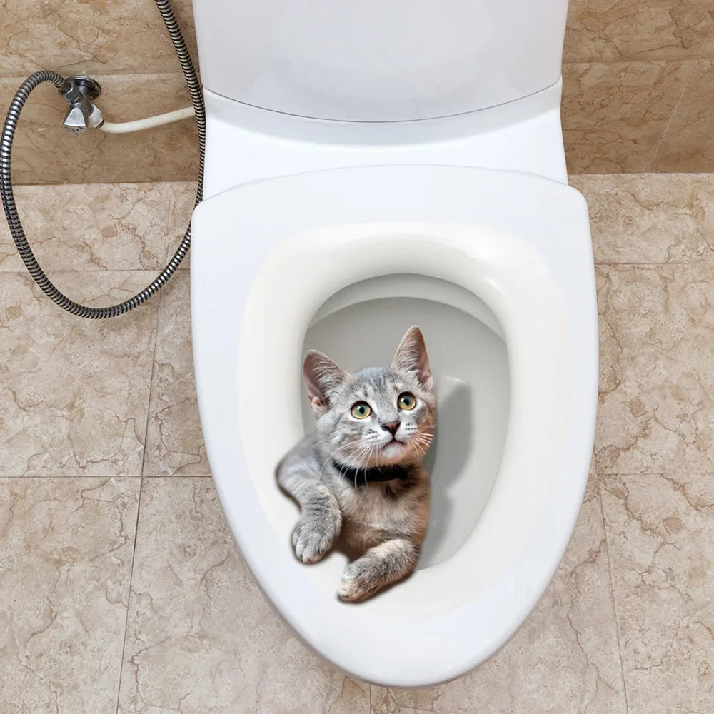 Cute Cat Toilet Wall Stickers - Funny Bathroom Self-adhesive Kitten Decals (Online Order Only)