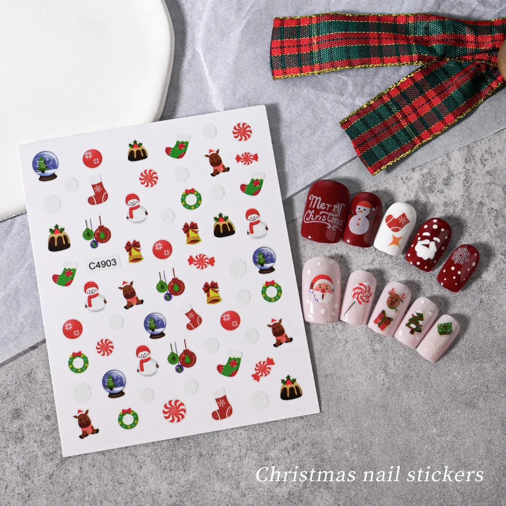 Merry Christmas Penguin Nail Art Sticker 3D Slider Deer Santa Claus Decal New Year Nail Decorations Sticker Manicure Accessories (ONLINE ORDER ONLY)