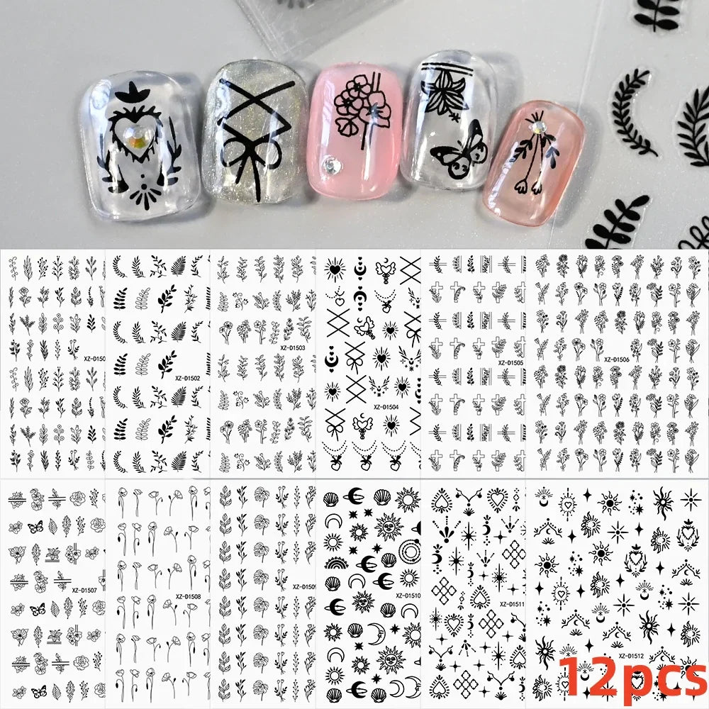 12PCS French Tassel Crescent Moon Arc Self Adhesive Nail Art Sticker 3D French Kiss Crescent Nail Stickers Lines Manicure Decals (ONLINE ORDER ONLY)