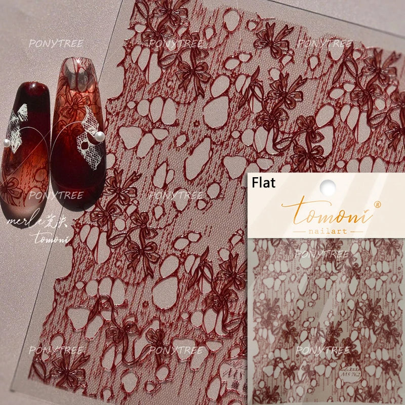 Retro Lace Gird Bowknot Love Heart Flower Leaves Fabric Art Photo Frame Embossed Self Adhesive Nail Art Stickers Manicure Decals (ONLINE ORDER ONLY)