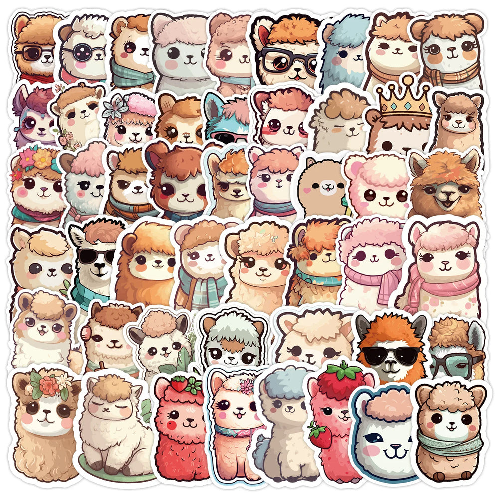 50pcs Cute Alpaca Cartoon Stickers for Helmet, Wall, DIY Decoration (Online Order Only)