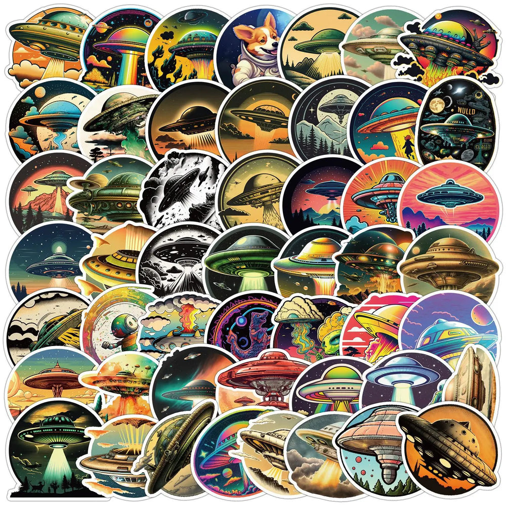 50pcs Cartoon UFO Alien Graffiti Stickers for Helmet Wall DIY Decoration (ONLINE ORDER ONLY)