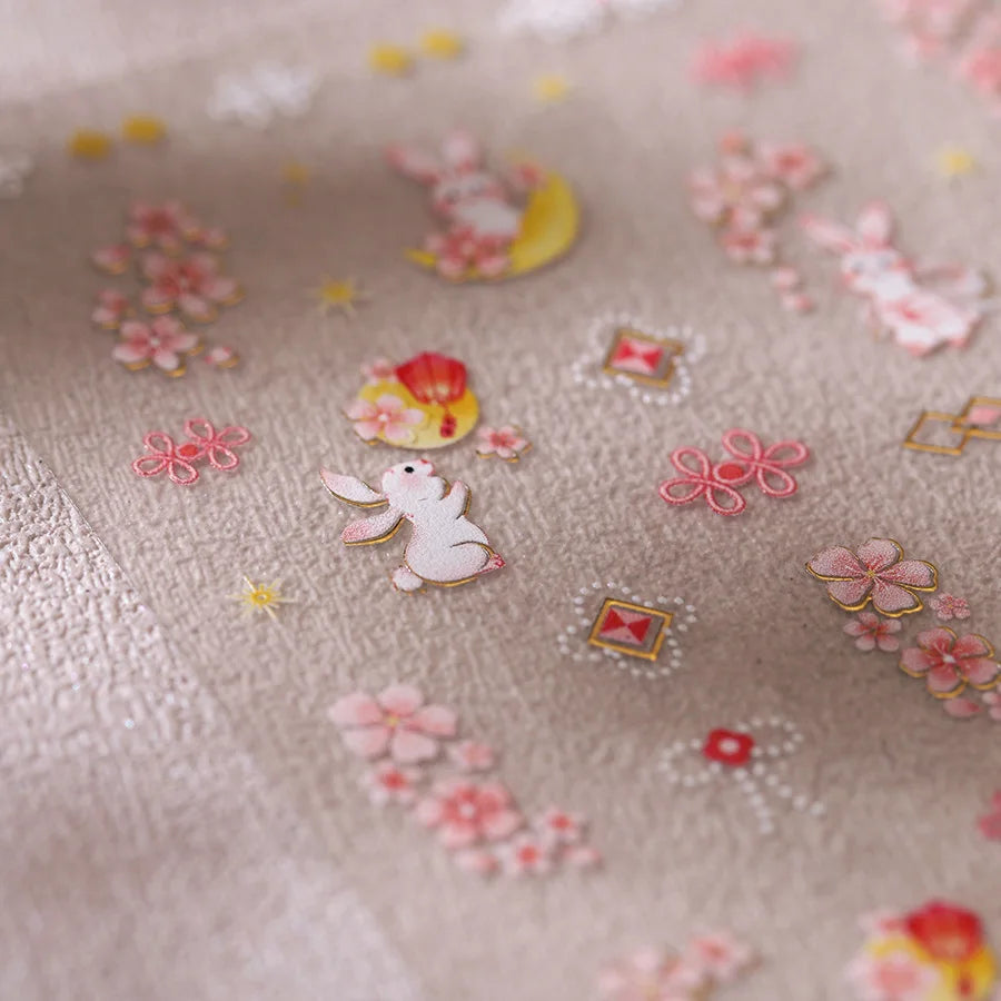 Rabbit Bunny Moon Flower Lantern Peach Blossom Star Bowknot Self Adhesive Nail Art Stickers Rhinestone Delicate Manicure Decals (ONLINE ORDER ONLY)