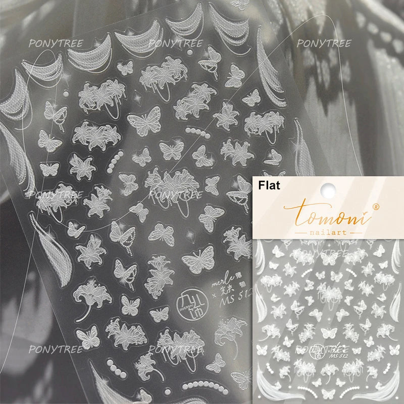 Retro White Lace Fabric Piece Bowknot English Letter Decorative Border Irregular Cloth Block Adhesive Nail Art Stickers Decals (ONLINE ORDER ONLY)