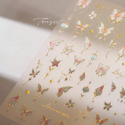 Butterfly Peach Blossom Flowers Lantern Star Tassel Pendant Gold Hot Stamping Self Adhesive Nail Art Stickers Manicure Decals (ONLINE ORDER ONLY)