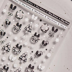 Black White Christmas Tree Snowflake Bowknot Snowman Socks Star Santa Hat Deer Rhinestone Winter Nail Art Sticker Manicure Decal (Online Order Only)