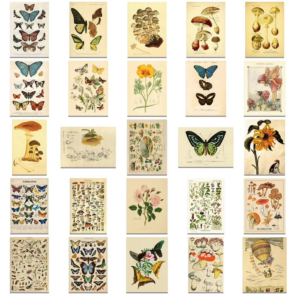 10/30/50pcs Retro Butterfly Plants Flower Graffiti Stickers Vintage Laptop Phone Luggage Motorcycle Car Aesthetic Sticker Decals (ONLINE ORDER ONLY)