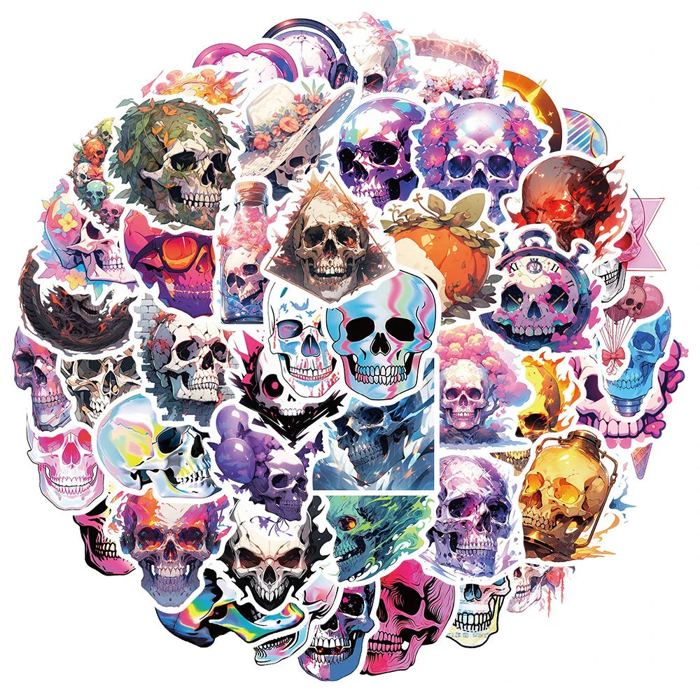 10/30/50pcs Cool Cartoon Skull Waterproof Stickers Skateboard Car Phone Laptop Luggage Motorcycle Bike Decoration Sticker Decals (ONLINE ORDER ONLY)