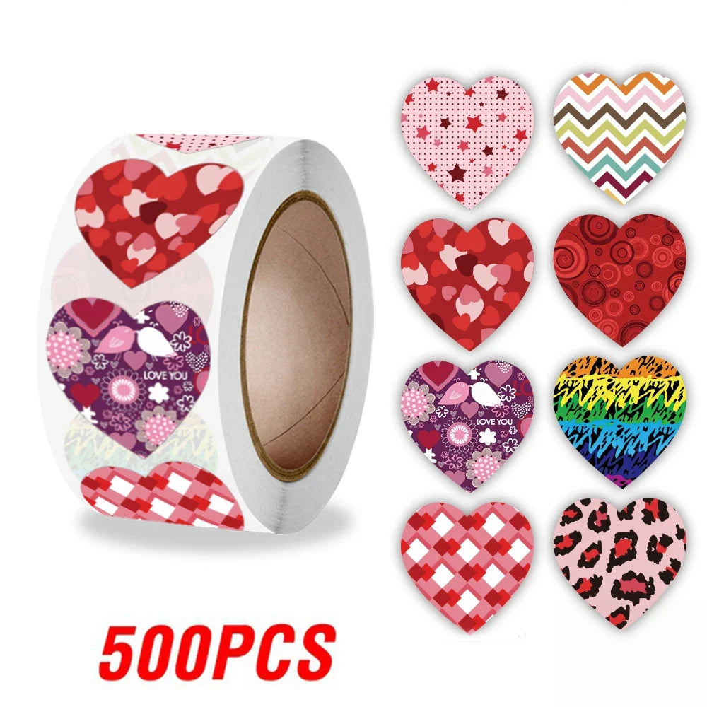 100-500pcs Heart Valentines Day Sticker Thank you Candy Bag Seal Sticker Scrapbooking Valentines Gift Box Label Decoration (ONLINE ORDER ONLY)