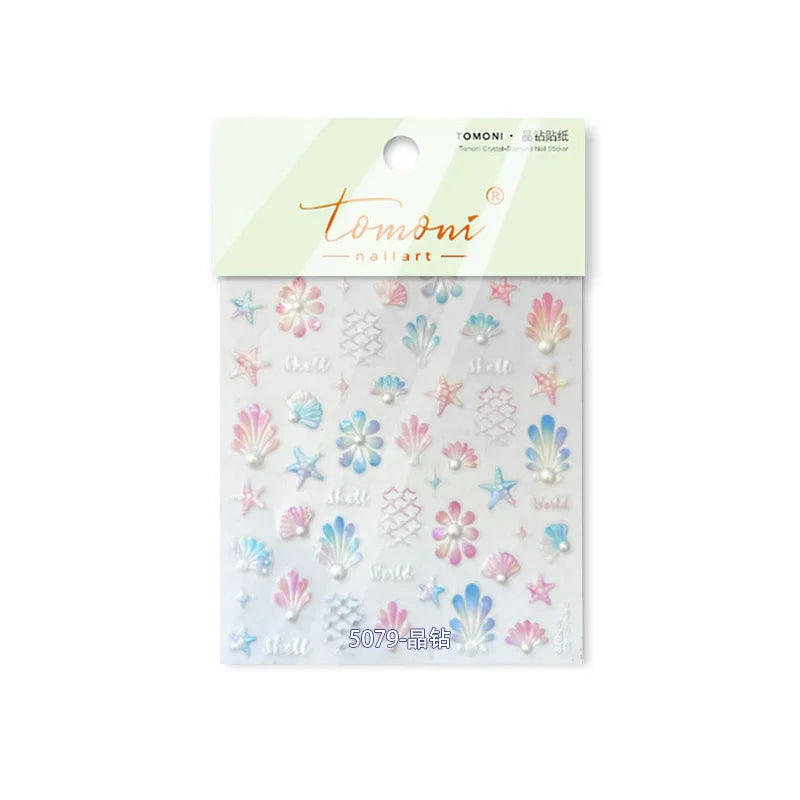 Marine Shell Starfish Ocean Elements Pearl Star Fishing Net Colourful Underwater Organisms 5D Nail Art Stickers Manicure Decals (Online Order Only)