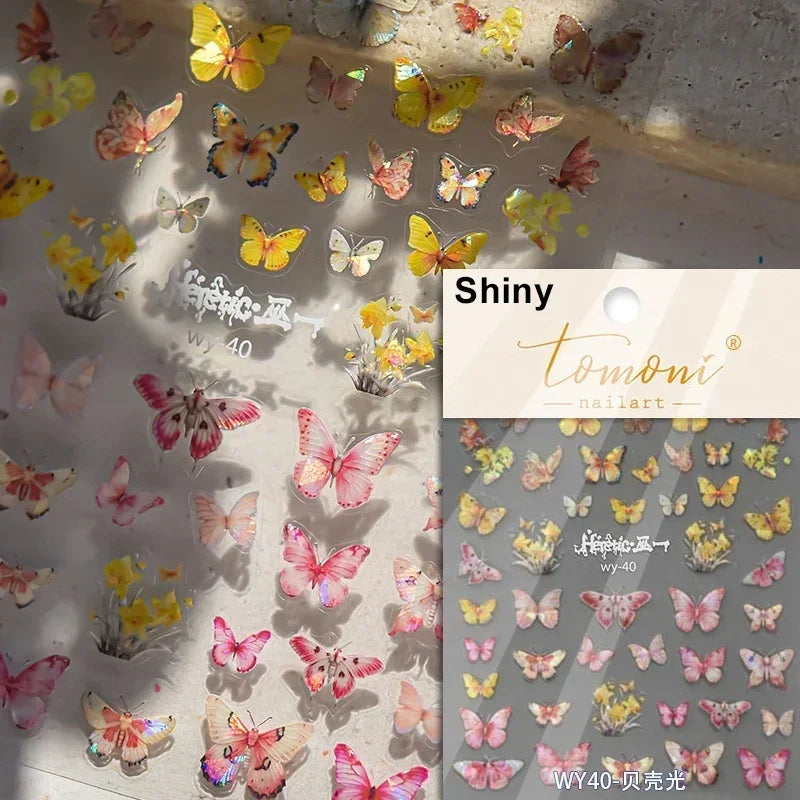 Dreamy Charming Shiny Beautiful Black White Butterfly Flower Love Heart Bowknot 5D Self Adhesive Nail Art Sticker Manicure Decal (ONLINE ORDER ONLY)