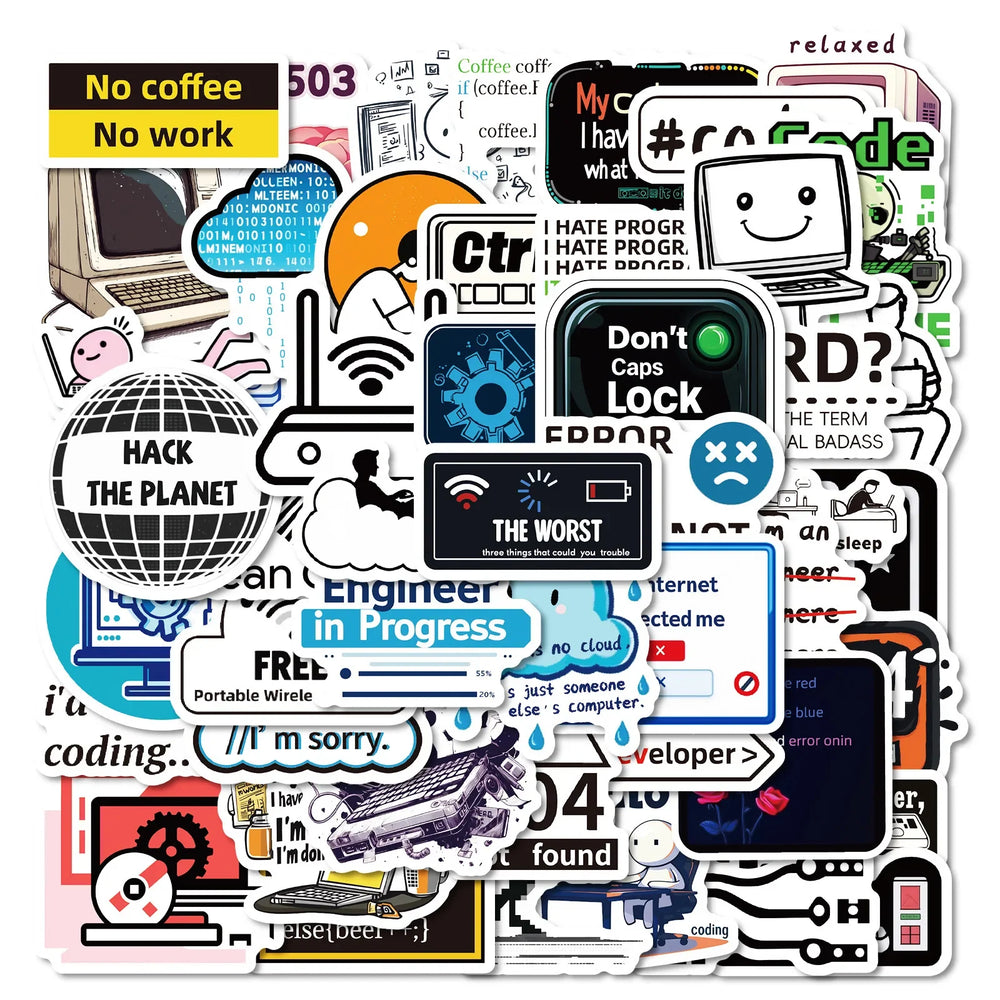 50Pcs Cartoon Programming Stickers for Helmet, Desktop, Wall Decoration (Online Order Only)