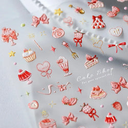 Chic Cute Cheese Ice Cream Pudding Bowknot Strawberry Muffin Stars Cake Embossed Heart Adhesive Nail Art Sticker Manicure Decals (ONLINE ORDER ONLY)