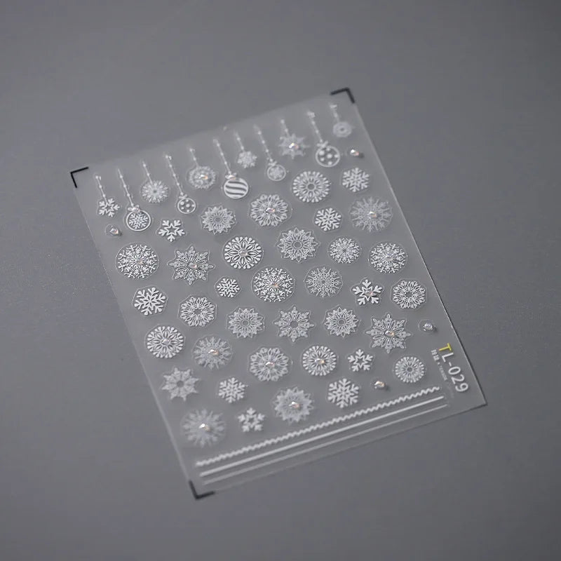 Hot Stamping Romantic White Gold Snowflakes Hexagon Winter 3D Self Adhesive Nail Art Stickers Shiny Rhinestone Manicure Decals (Online Order Only)