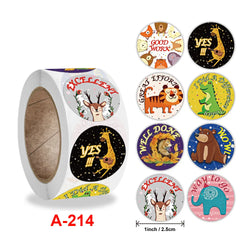 500 Pcs/Roll English Cartoon Animal Stickers Teacher Reward Students Stickers Self-adhesive Stationery Stickers (Online Order Only)