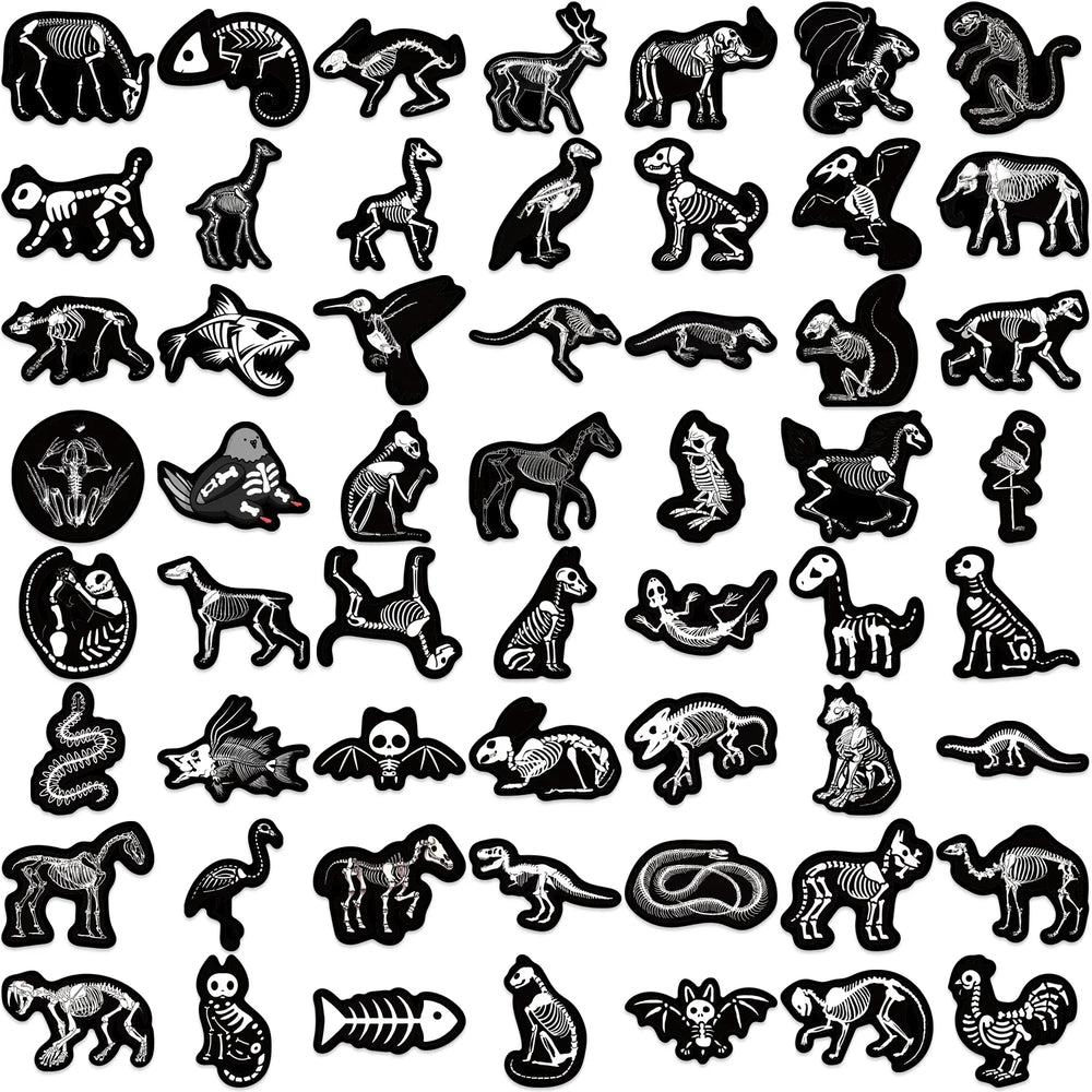 56pcs Animal Skeleton Cool Stickers for Laptop Scrapbook Waterproof Cartoon Graffiti Decals Dark Sticker Toys Decor (Online Order Only)