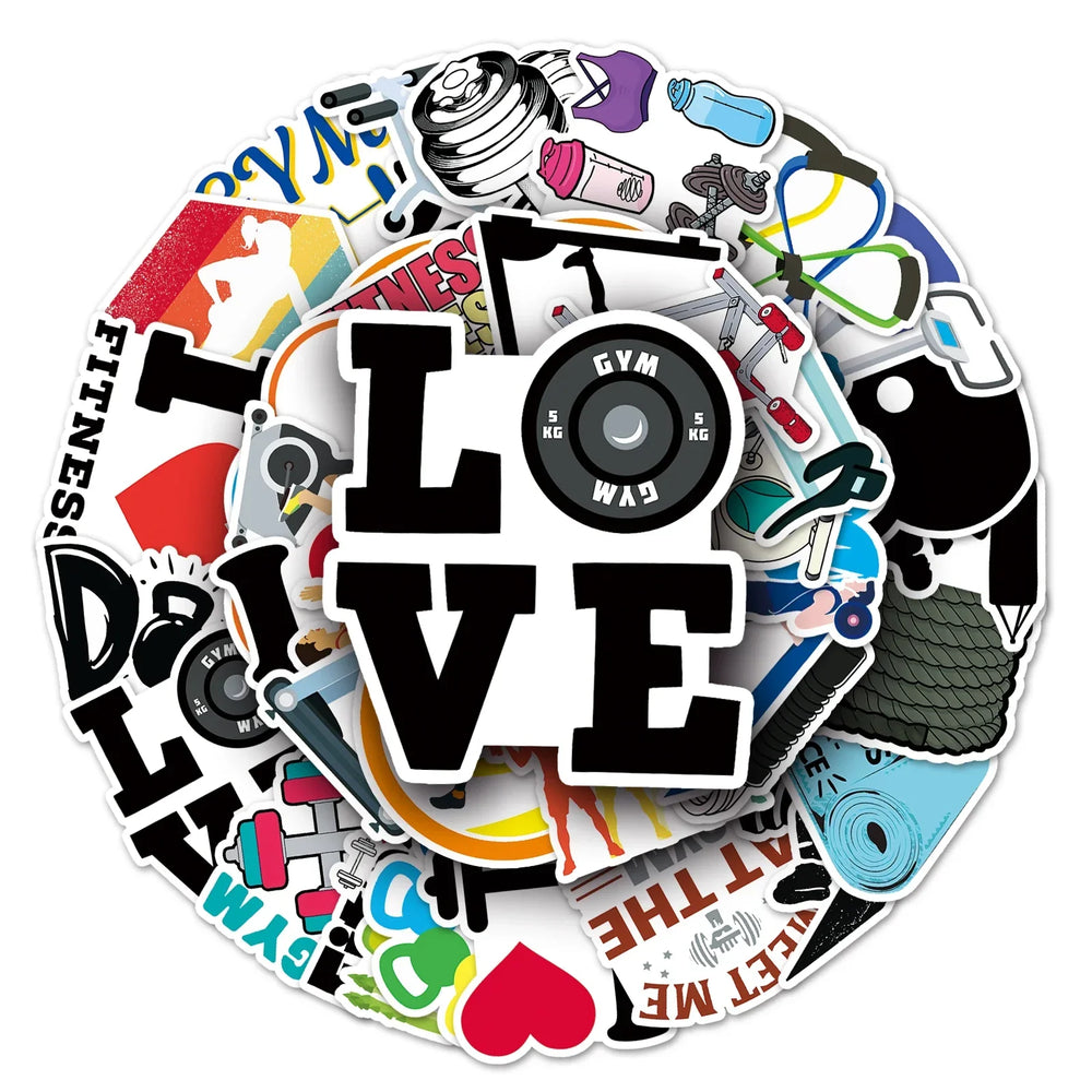 50Pcs Fitness Cartoon Waterproof Vinyl Stickers for Skateboard Snowboard (Online Order Only)