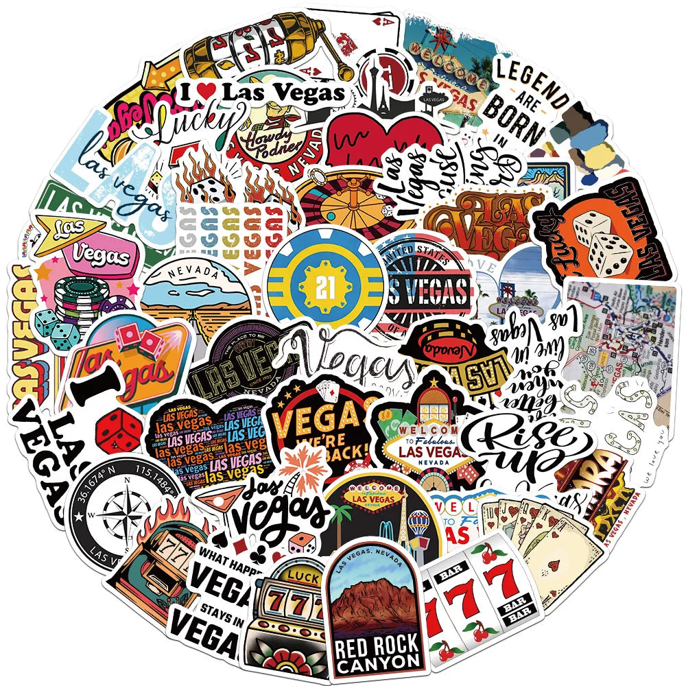 Las Vegas Stickers Pack for Suitcase, Skateboard, Laptop, Luggage, Phone, Car Decal (ONLINE ORDER ONLY)