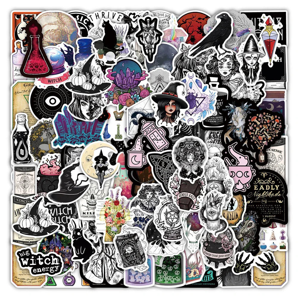 10/30/50/100pcs Gothic Magic Witch Apothecary Stickers Laptop Luggage Skateboard Motorcycle Guitar Phone Cool Sticker Kid Toy (ONLINE ORDER ONLY)
