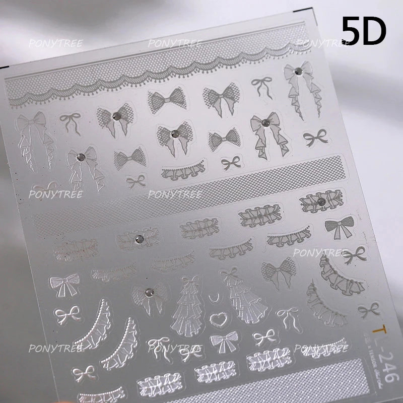 Retro White Lace Fabric Piece Bowknot English Letter Decorative Border Irregular Cloth Block Adhesive Nail Art Stickers Decals (ONLINE ORDER ONLY)
