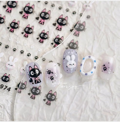 Black Cat Kitten Rabbit Cat's Paw Bowknot Tie Bunny Animals Love Heart Jelly Adhesive Nail Art Stickers Manicure Decal Wholesale (ONLINE ORDER ONLY)