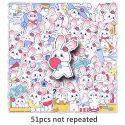 10/30/50PCS Strawberry Bunny Stickers Cute Animal Decals DIY Scrapbook Fridge Luggage Laptop Phone Guitar Bike Cartoon Sticker (Online Order Only)
