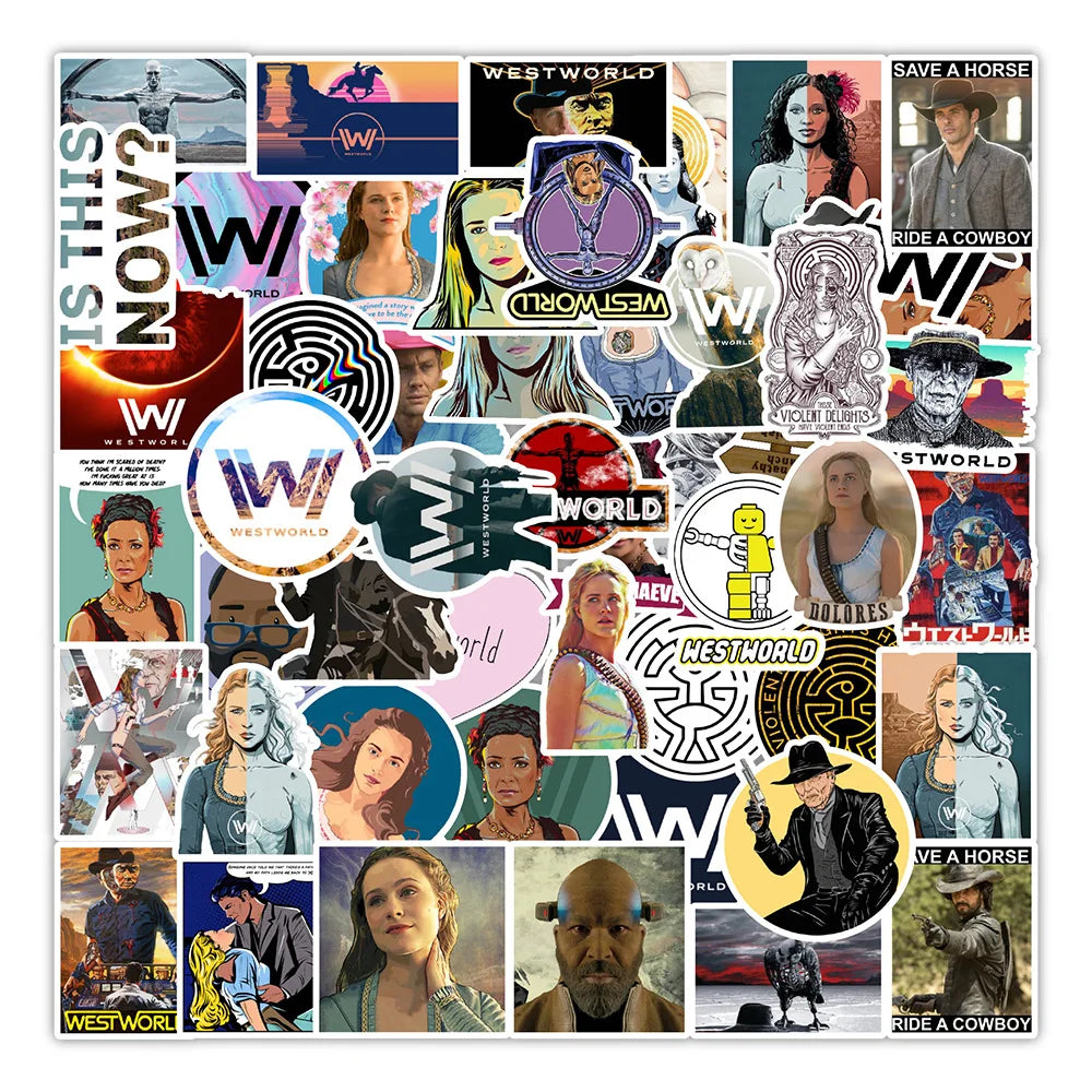 50Pcs/set Mixed Cool Classic TV Series Westworlds Science Sticker for Luggage Laptop Case Suitcase DIY Cartoon Decals Kid Toy (ONLINE ORDER ONLY)