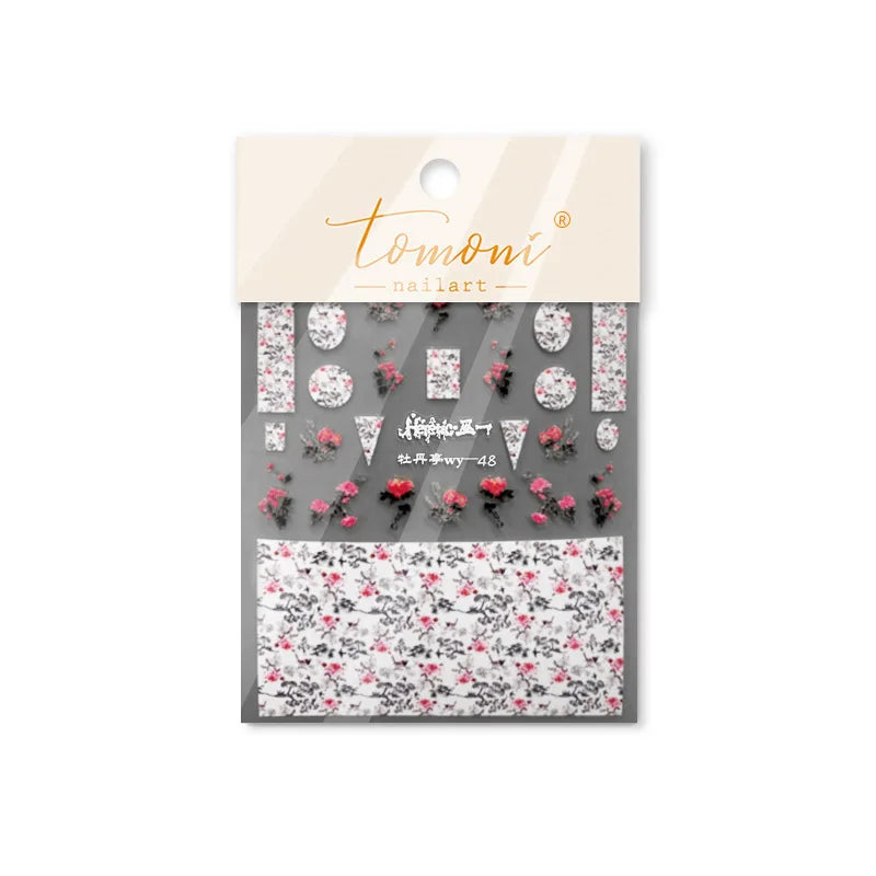 Red Azalea Rose Peony Crane Warbler Bird Fish Lily Chicken Rabbit Lobster Flower Retro Chinese Nail Art Sticker Decoration Decal (Online Order Only)