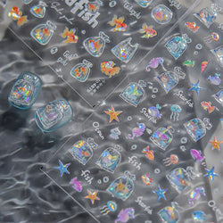 Bagful Brocaded Carp Goldfish Jellyfish Water Bubbles Seahorse Ocean Starfish Whale Adhesive Nail Art Stickers Manicure Decals (ONLINE ORDER ONLY)