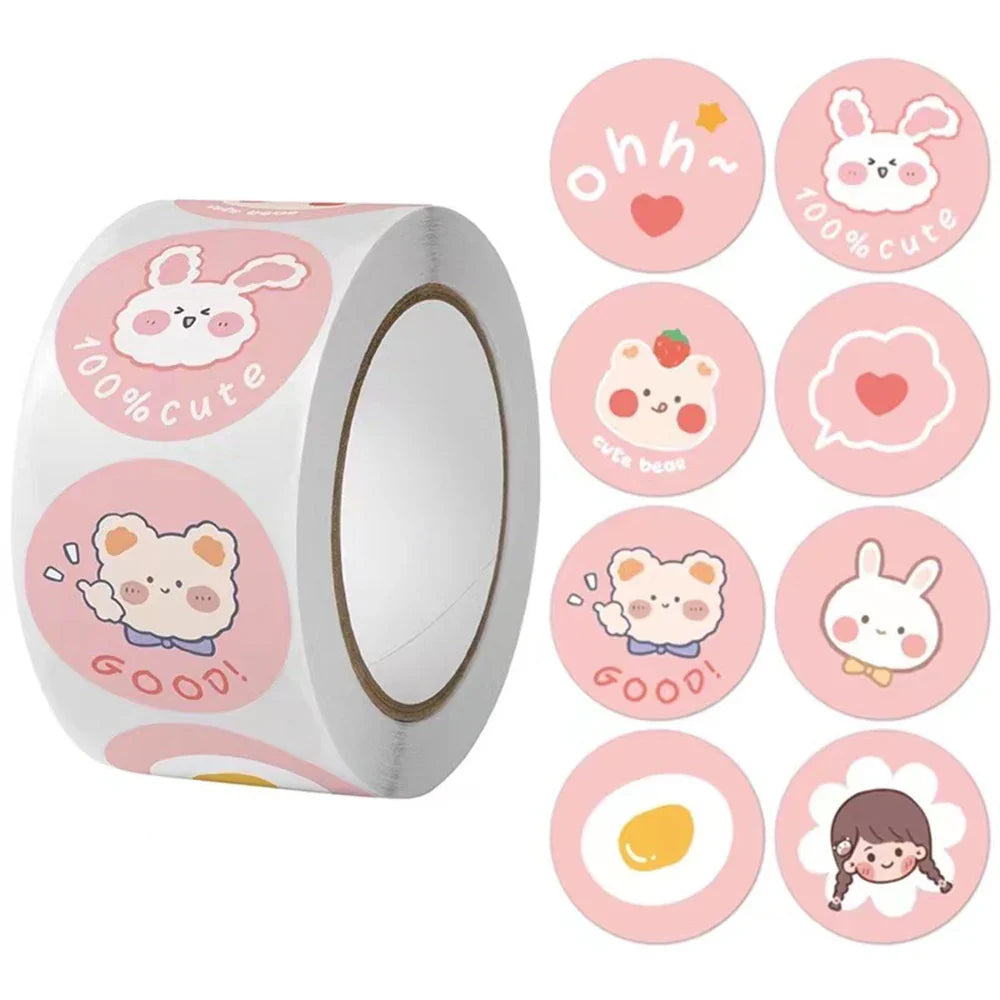 100-500pcs Kids Cute Cartoon Animals Praise Stickers 1Inch Labels for Children Teaching Toy Gift Card Party Packaging Wrapping (Online Order Only)