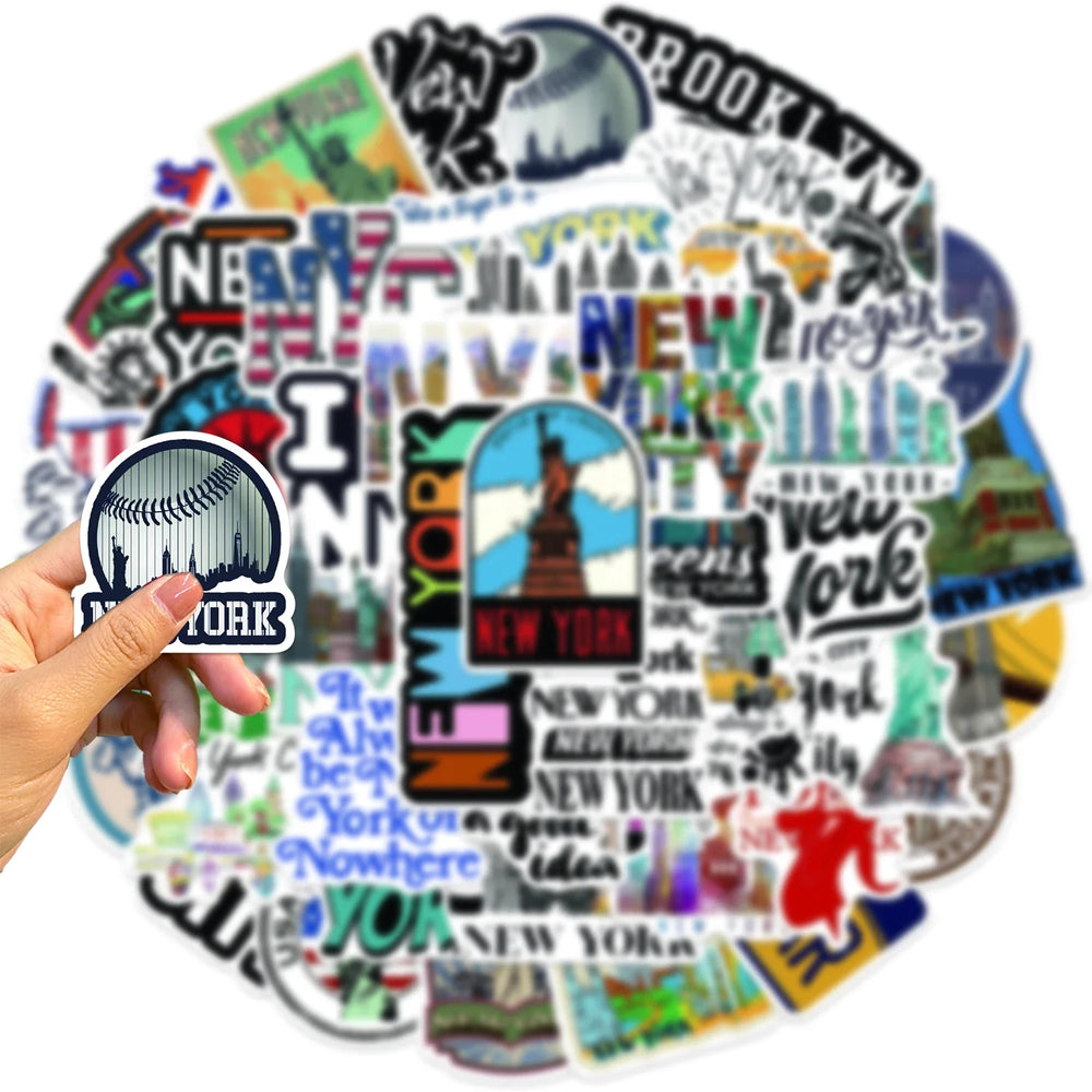 50Pcs New York Stickers America Kawaii Cartoon Decal For Skateboard Bicycle Guitar Laptop Kids Waterproof Stiker Toys (ONLINE ORDER ONLY)