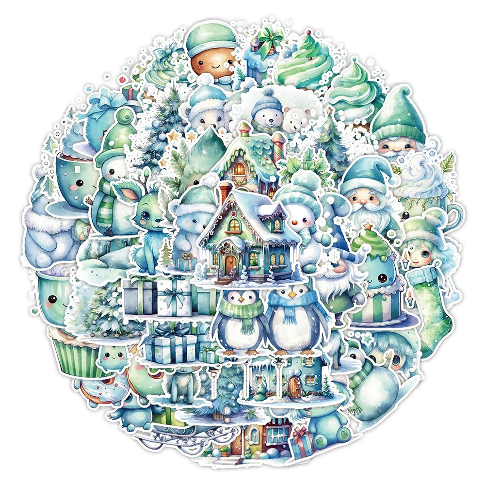 10/30/50pcs Kawaii Green Christmas Cartoon Stickers Decals Notebook Phone Guitar Fridge Car Waterproof Graffiti Sticker Kid Toys (ONLINE ORDER ONLY)